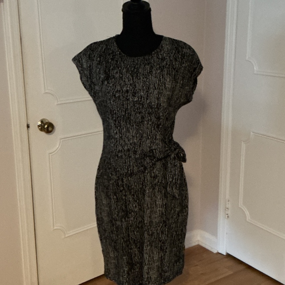 Halston Heritage Textured Black Midi Dress